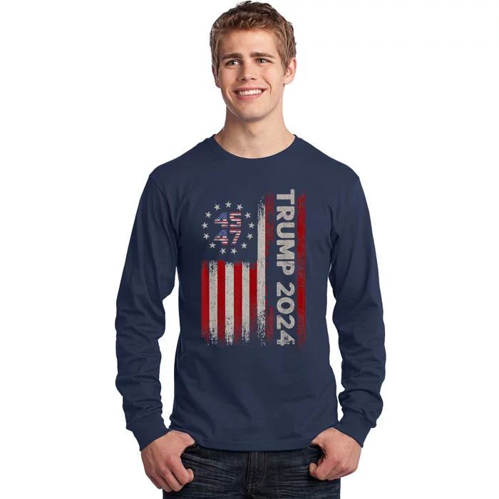 45 47 Trump 2024 American Flag Tall Long Sleeve T-Shirt