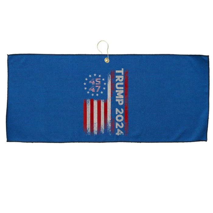 45 47 Trump 2024 American Flag Large Microfiber Waffle Golf Towel