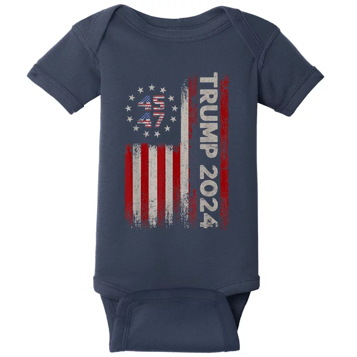 45 47 Trump 2024 American Flag Baby Bodysuit