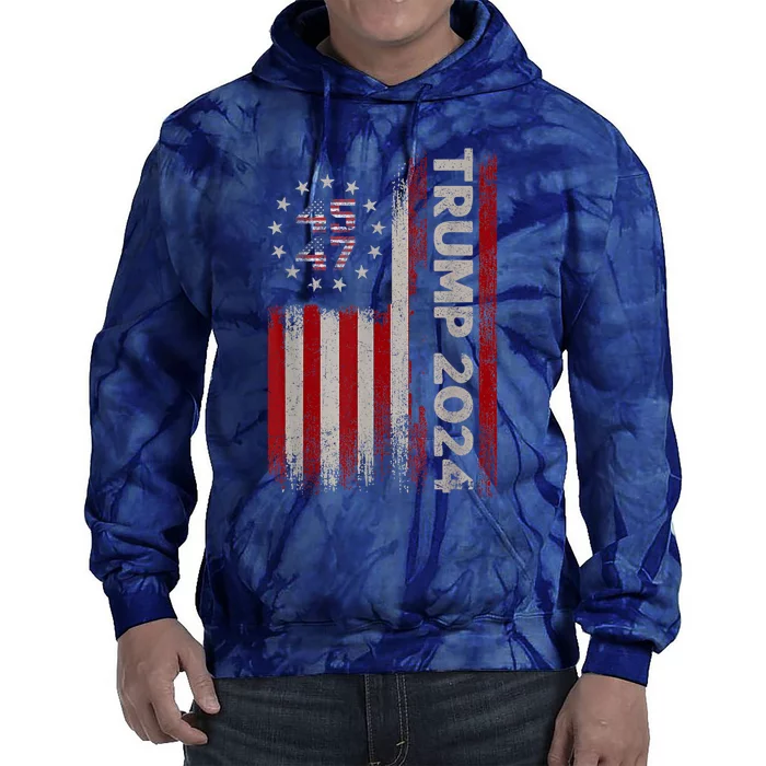 45 47 Trump 2024 American Flag Tie Dye Hoodie