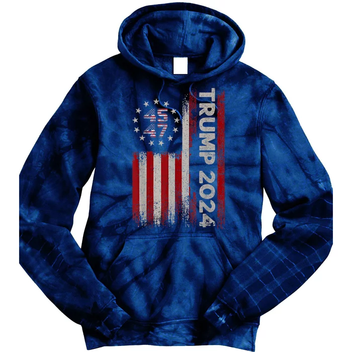 45 47 Trump 2024 American Flag Tie Dye Hoodie