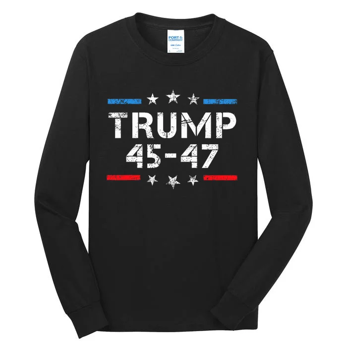 45 47 Trump 2024 American Flag Tall Long Sleeve T-Shirt