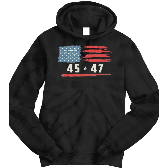 45 47 Trump President Vintage American Flag 2024 Tie Dye Hoodie