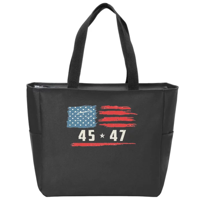 45 47 Trump President Vintage American Flag 2024 Zip Tote Bag