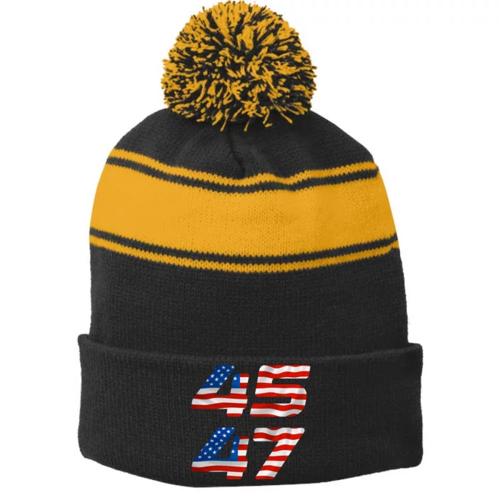 45 47 Trump 2024 Stripe Pom Pom Beanie