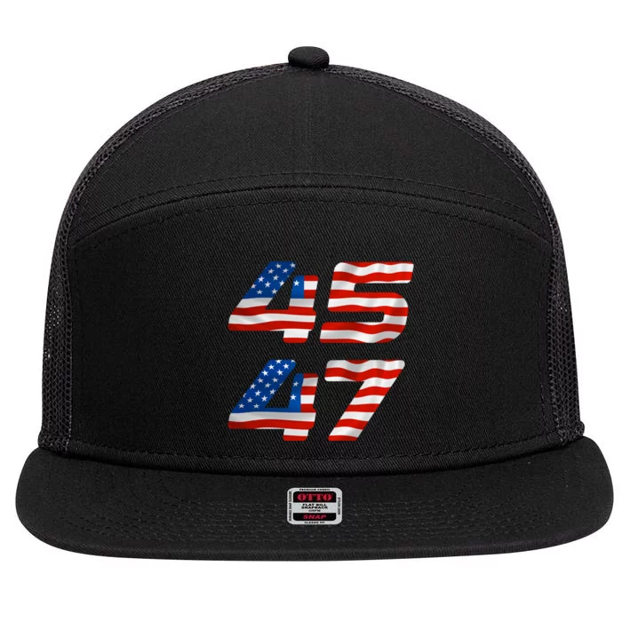 45 47 Trump 2024 7 Panel Mesh Trucker Snapback Hat