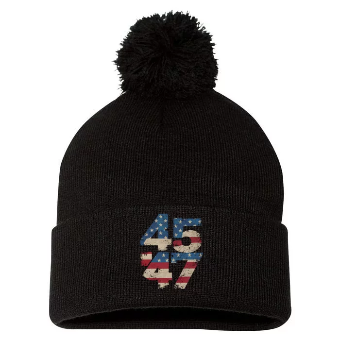 45 47 Vintage American Flag Pom Pom 12in Knit Beanie