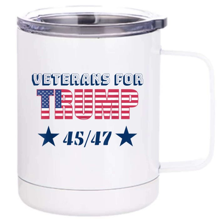 45 47 Veterans For Trump American Flag Front & Back 12oz Stainless Steel Tumbler Cup