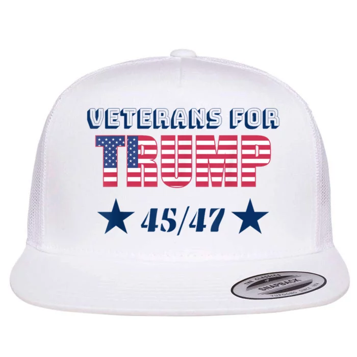 45 47 Veterans For Trump American Flag Flat Bill Trucker Hat