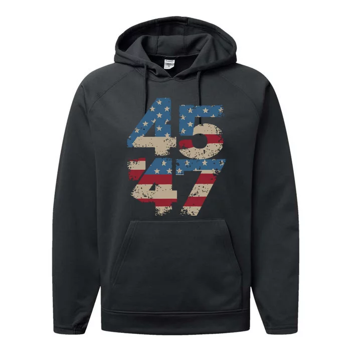 45 47 Vintage American Flag Performance Fleece Hoodie