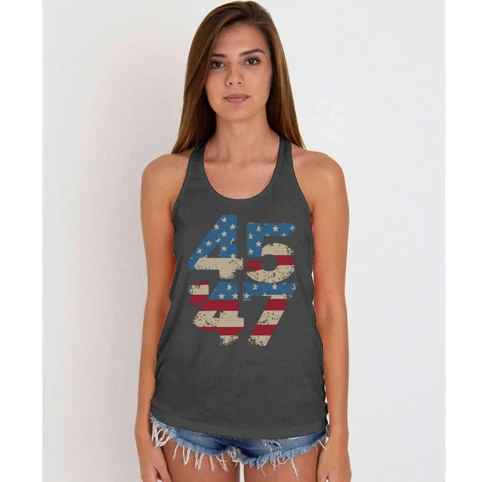 45 47 Vintage American Flag Women's Knotted Racerback Tank