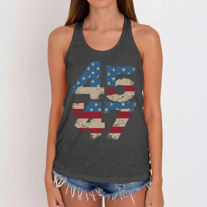 45 47 Vintage American Flag Women's Knotted Racerback Tank