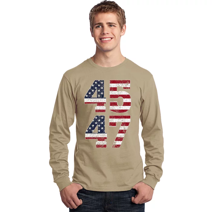 45 47 We The People 2024 Stand With American Flag Long Sleeve Shirt