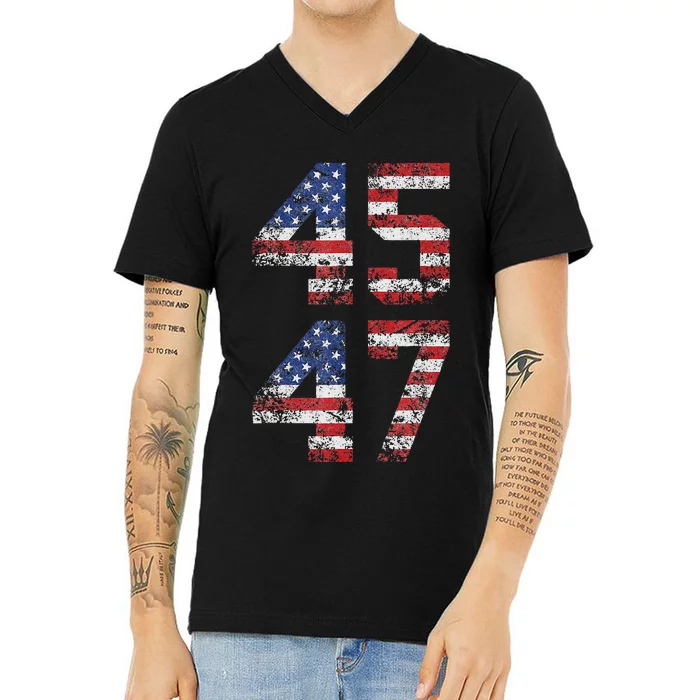 45 47 We The People 2024 Stand With American Flag V-Neck T-Shirt