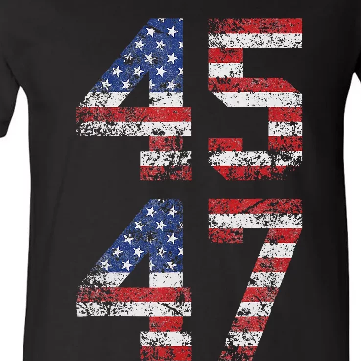 45 47 We The People 2024 Stand With American Flag V-Neck T-Shirt