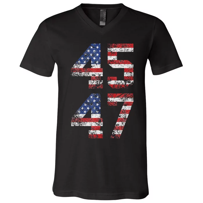 45 47 We The People 2024 Stand With American Flag V-Neck T-Shirt