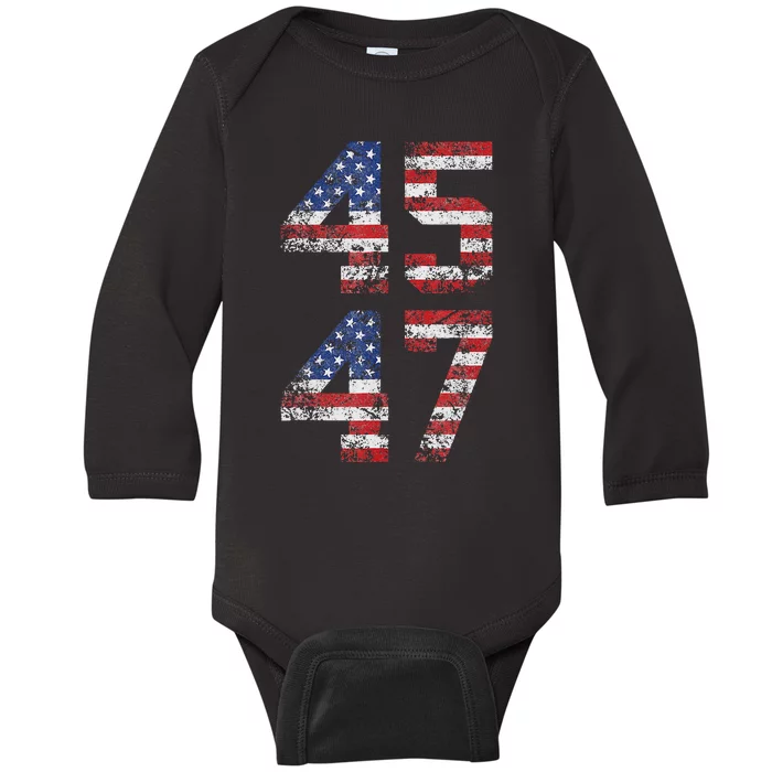 45 47 We The People 2024 Stand With American Flag Baby Long Sleeve Bodysuit