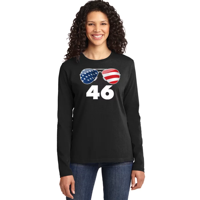 46th President Joe Biden Aviators American Flag Ladies Long Sleeve Shirt