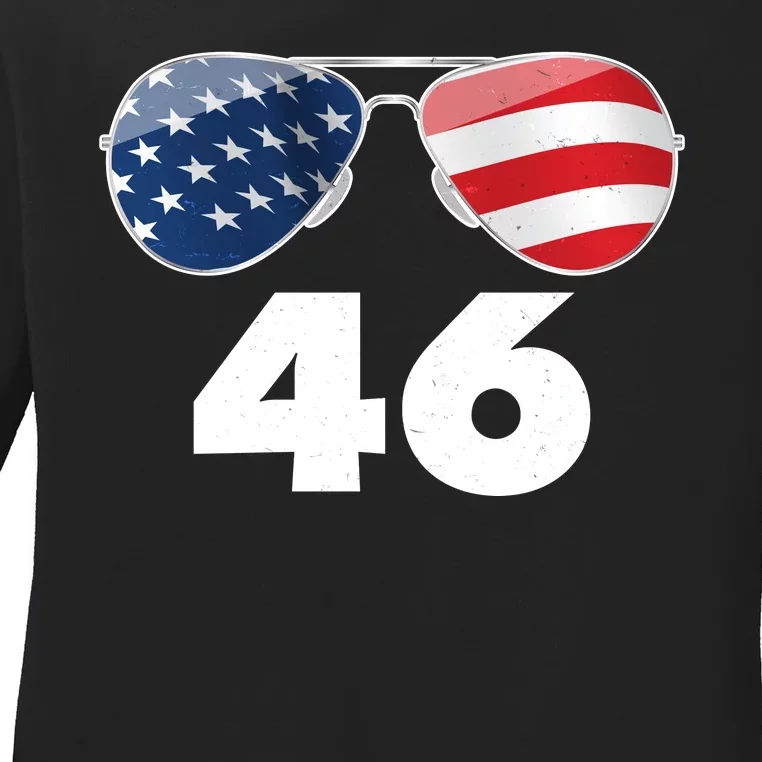 46th President Joe Biden Aviators American Flag Ladies Long Sleeve Shirt