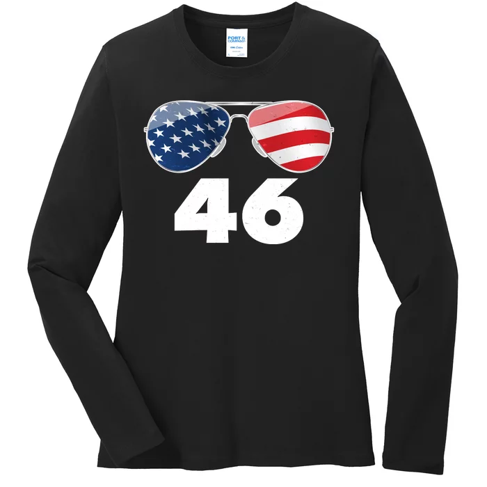 46th President Joe Biden Aviators American Flag Ladies Long Sleeve Shirt