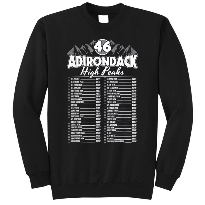 46 Adirondack Mountain Climbing Checklist Tall Sweatshirt