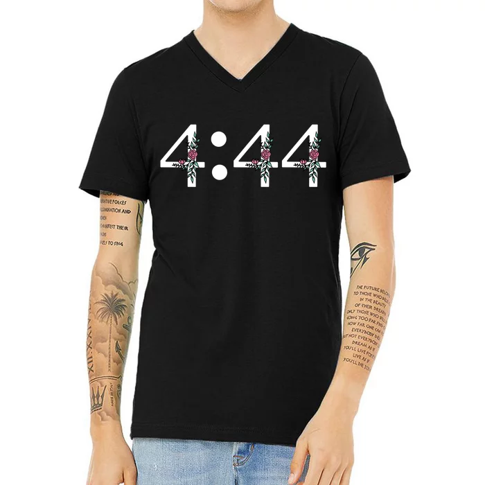 4:44 Angel Number Floral V-Neck T-Shirt