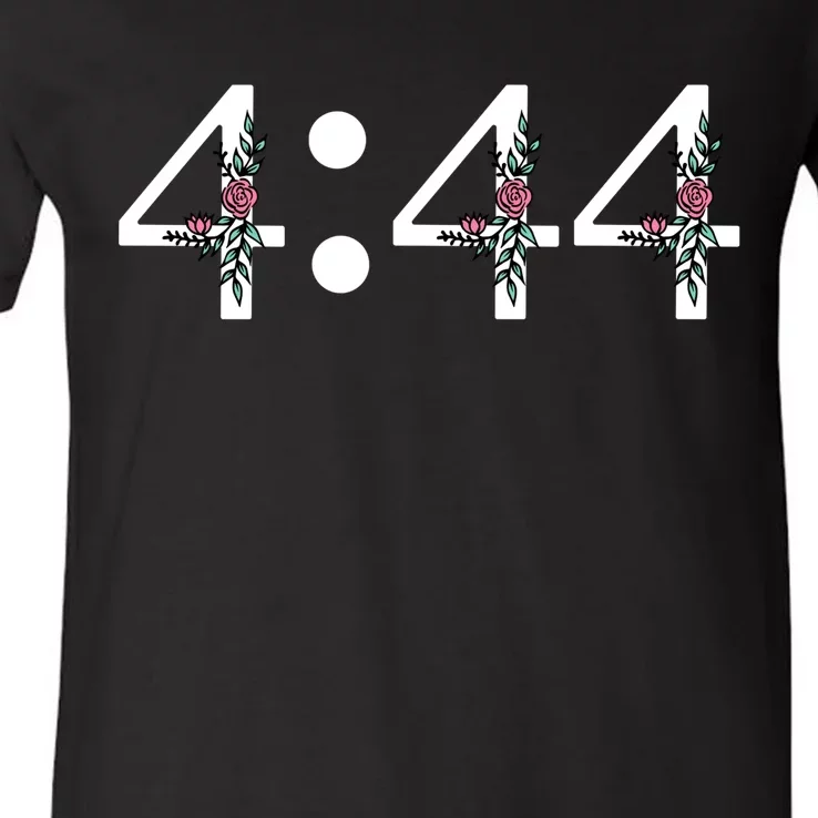 4:44 Angel Number Floral V-Neck T-Shirt