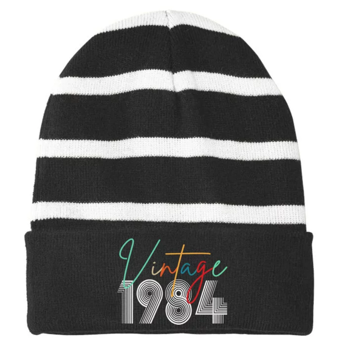 40th Birthday 1984 Vintage Striped Beanie with Solid Band