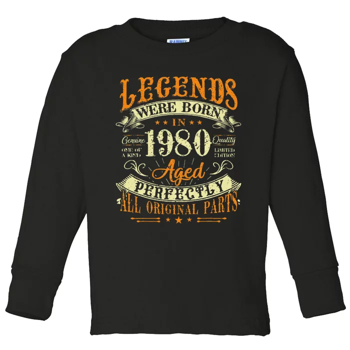 43th Birthday 43 Years Old Vintage Legends Born In 1980 Toddler Long Sleeve Shirt