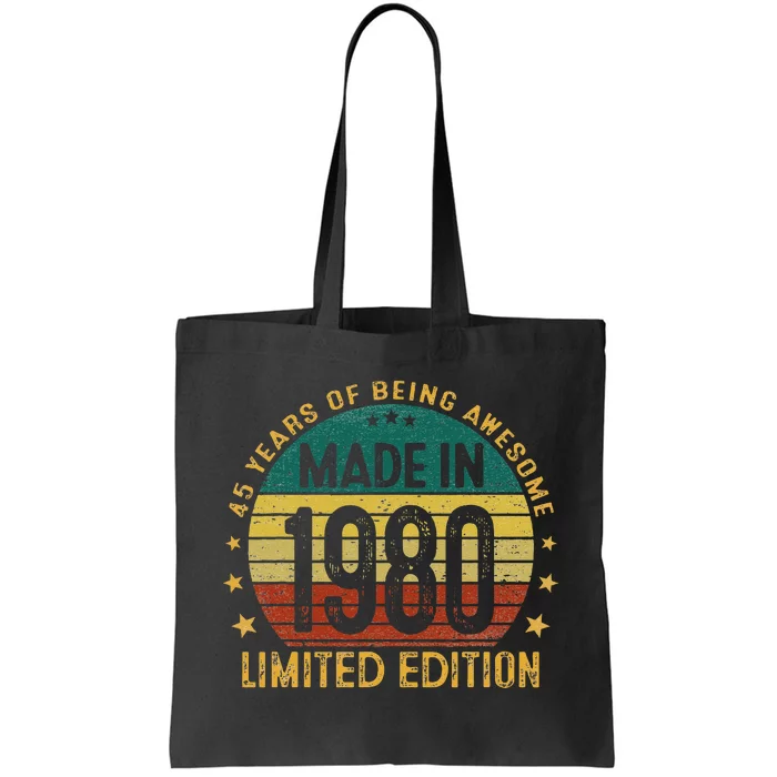 45th Birthday 45 Year Old Gifts Made In 1980 Limited Edition Tote Bag