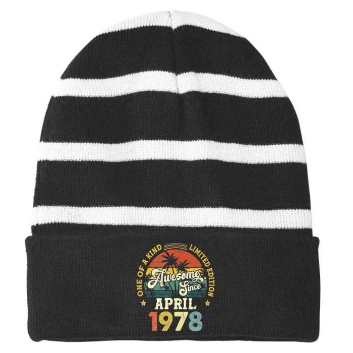 45th Birthday 45 Years Old Awesome Since April 1978 Striped Beanie with Solid Band