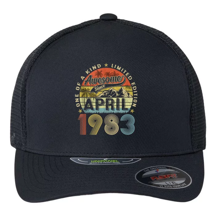 40th Birthday Awesome Since April 1983 40 Years Old Gift Flexfit Unipanel Trucker Cap