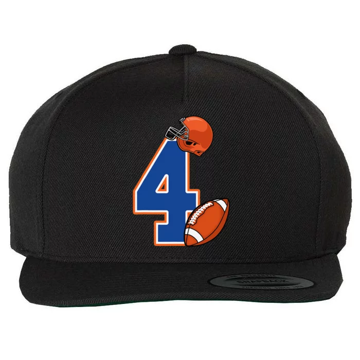 4th Birthday American Football Big Number 4 Year Old Wool Snapback Cap