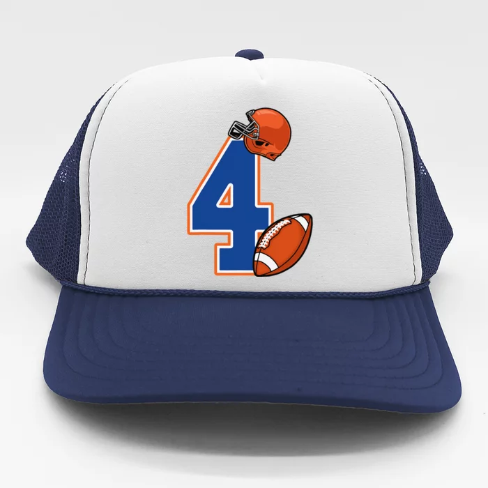 4th Birthday American Football Big Number 4 Year Old Trucker Hat