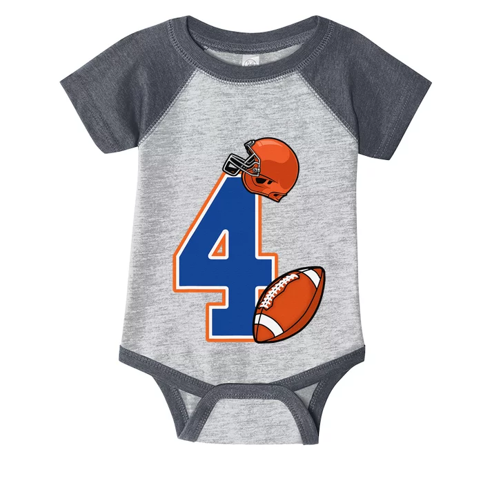 4th Birthday American Football Big Number 4 Year Old Infant Baby Jersey Bodysuit