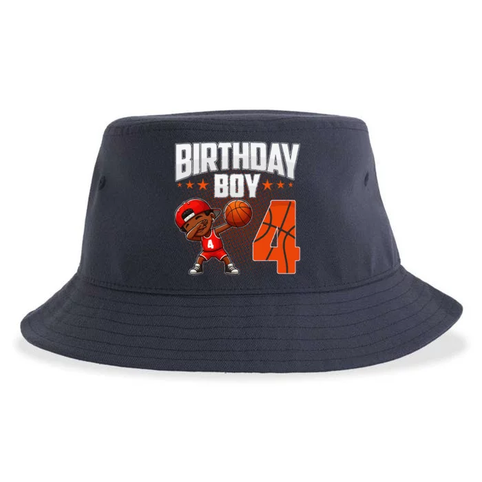 4th Birthday Boy Basketball Dabbing 4 Years Old Afro Boy Sustainable Bucket Hat