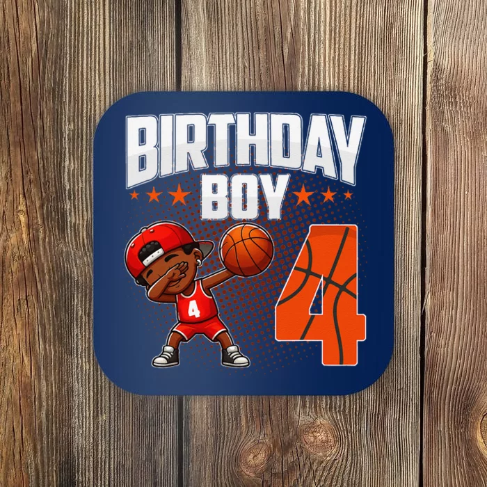 4th Birthday Boy Basketball Dabbing 4 Years Old Afro Boy Coaster