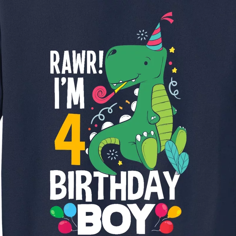 4th Birthday Boy 4 Year Old Birthday Boy T Rex Dinosaur Tall Sweatshirt