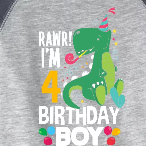 4th Birthday Boy 4 Year Old Birthday Boy T Rex Dinosaur Toddler Fine Jersey T-Shirt