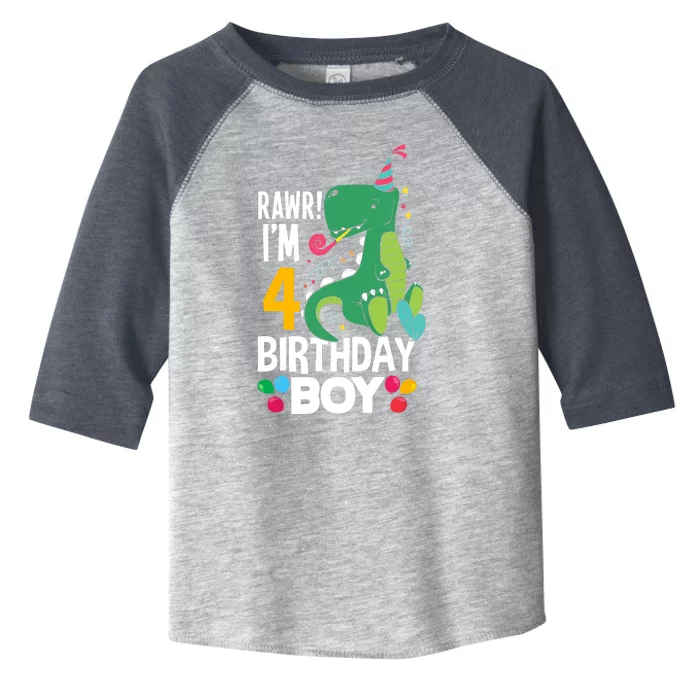 4th Birthday Boy 4 Year Old Birthday Boy T Rex Dinosaur Toddler Fine Jersey T-Shirt