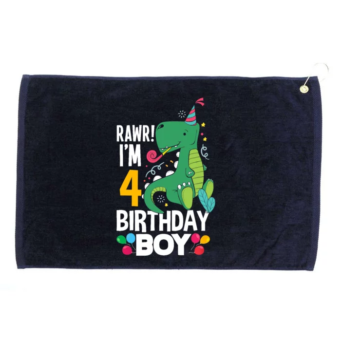 4th Birthday Boy 4 Year Old Birthday Boy T Rex Dinosaur Grommeted Golf Towel