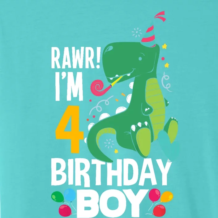 4th Birthday Boy 4 Year Old Birthday Boy T Rex Dinosaur ChromaSoft Performance T-Shirt