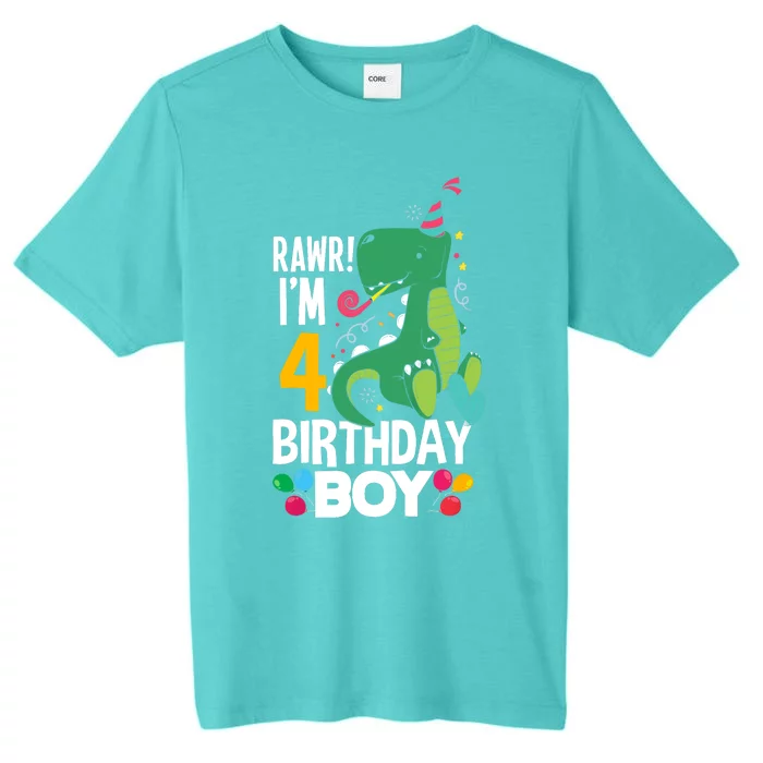 4th Birthday Boy 4 Year Old Birthday Boy T Rex Dinosaur ChromaSoft Performance T-Shirt