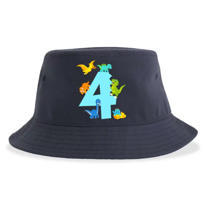 4th Birthday Boy 4 Years Old Dinosaur Toy Dino Sustainable Bucket Hat