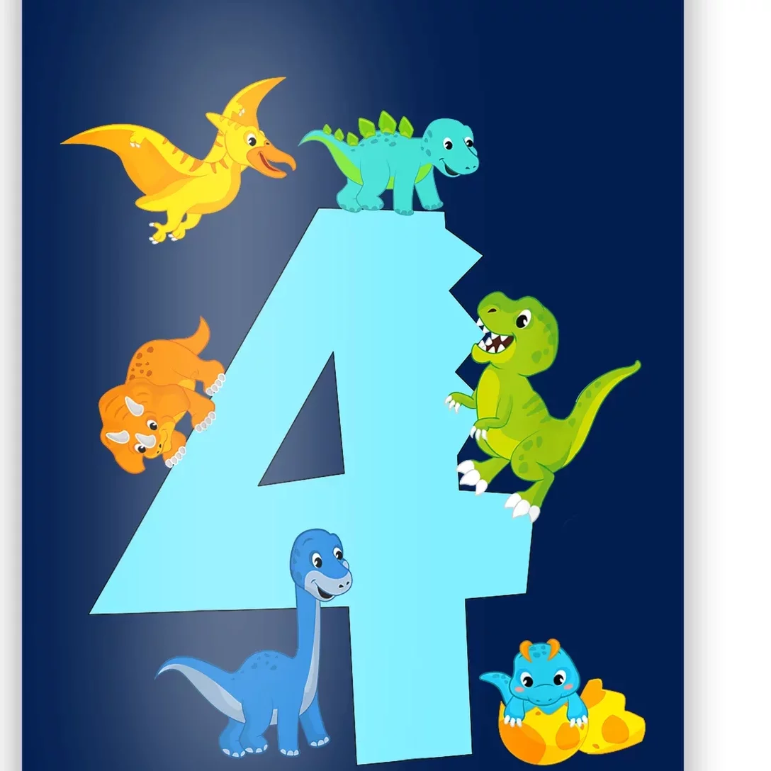 4th Birthday Boy 4 Years Old Dinosaur Toy Dino Poster