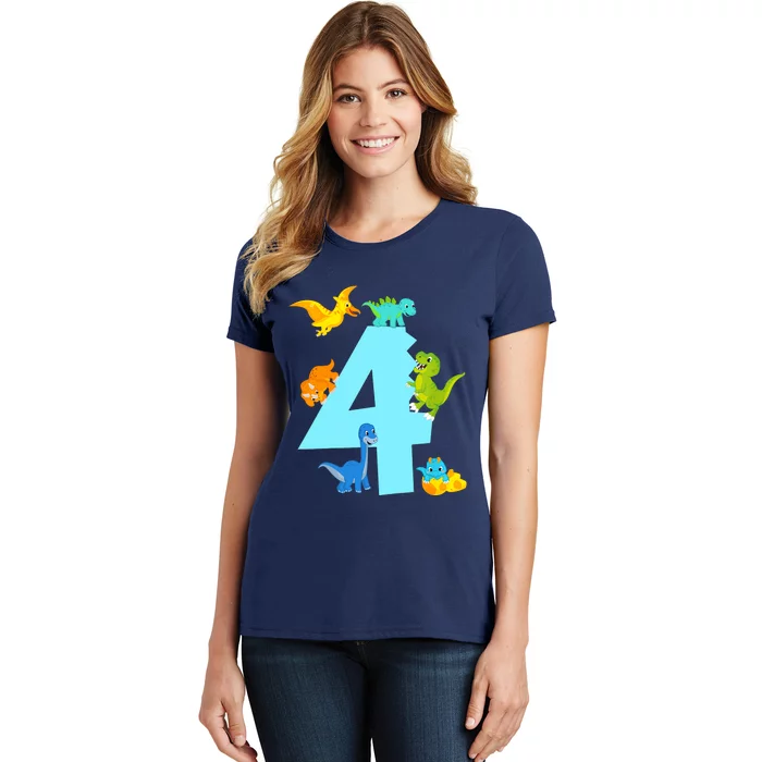 4th Birthday Boy 4 Years Old Dinosaur Toy Dino Women's T-Shirt