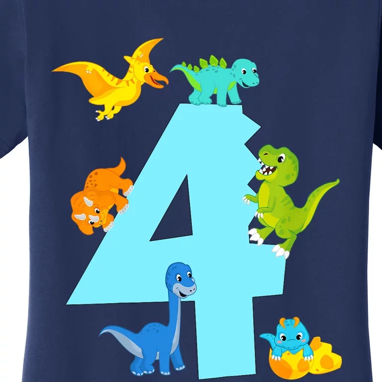 4th Birthday Boy 4 Years Old Dinosaur Toy Dino Women's T-Shirt