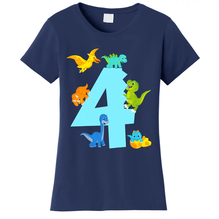 4th Birthday Boy 4 Years Old Dinosaur Toy Dino Women's T-Shirt