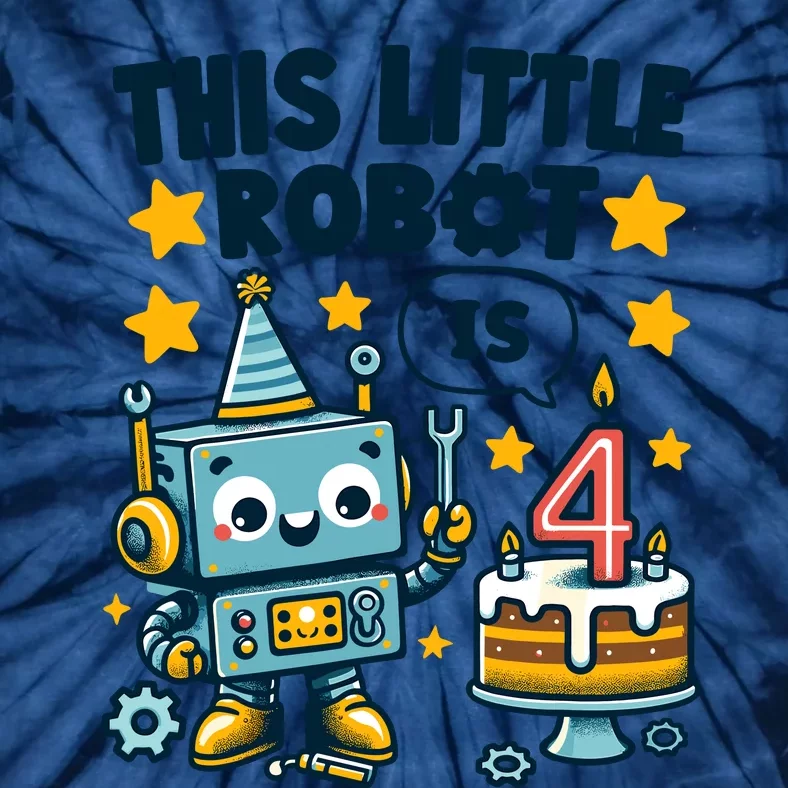 4th Birthday Boy 4 Year Old Robotics Robot 4th Birthday Tie-Dye T-Shirt