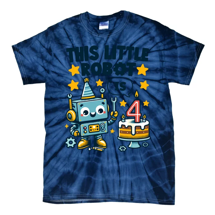 4th Birthday Boy 4 Year Old Robotics Robot 4th Birthday Tie-Dye T-Shirt